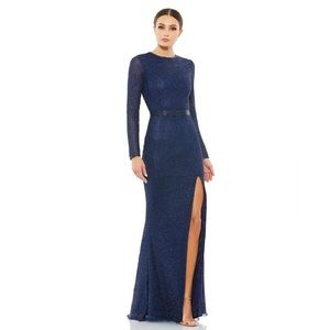 Mac Duggal Long Sleeve Beaded Gown